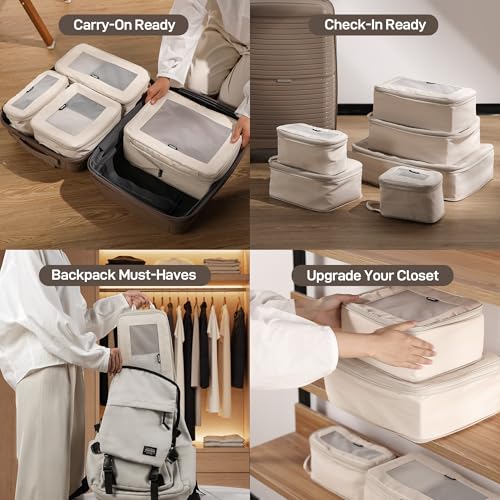 TripCozy Compression Packing Cubes (Beige / Set of 6)