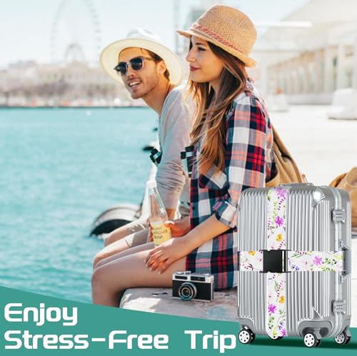 Luggage Straps for Suitcases Travel Belt Accessories Luggage Connector Identifiers Over Handle with Buckle Unique Nylon Adjustable Strap for Sleeping Bag Car Seat Purple Flower (Purple Flower)