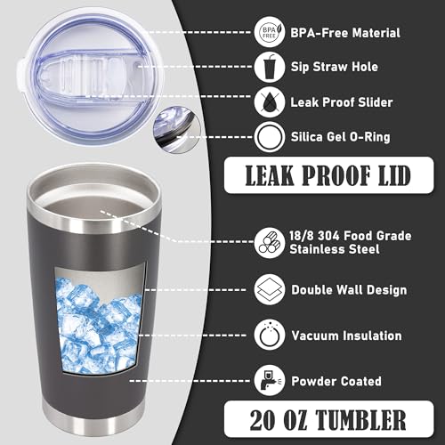 20oz Tumbler Insulated Coffee Tumblers with Lid Stainless Steel Grey 1P (Gray)