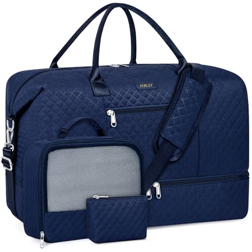 Weekender Bag for Women 21.5" Travel Duffel Large Carry On Bag 3PCS (Large / 9a-Blue)