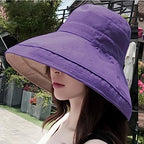 Women Summer Wide Brim Sun Hat Bucket Fishing Hats UV Protection (One Size / Lant001-purple)