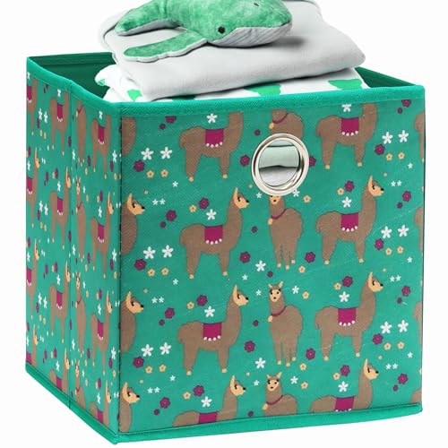 10 Inch Foldable Cube Storage Bins with Handles (6 Pack - 10" x 10" x 10" / Green - Lama)