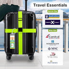 8 Pack Luggage Straps and Cruise Tags Set (Green & Narrow)
