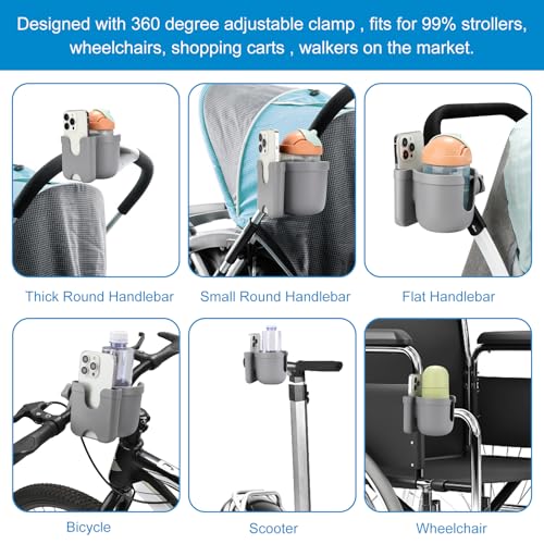 Stroller Cup Holder with Phone Holder (All Grey)