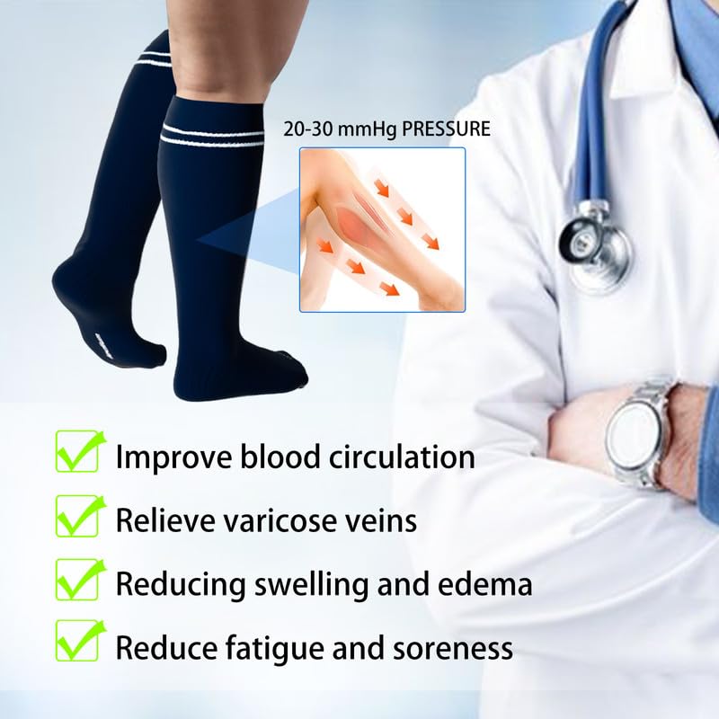 Viscose Made from Bamboo Compression Socks for Women&Men 20 (X-Large / 4 Pair-navy)