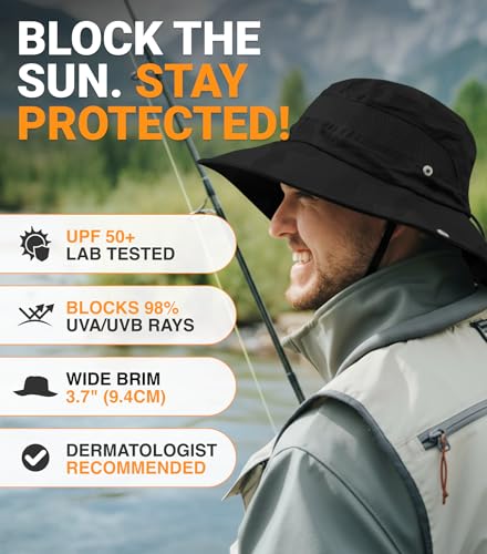 Safari Hat for Men Sun Hats for Women UV Protection UPF 50+ Fishing (Black Camouflage Standard 1 Pack / Safari)