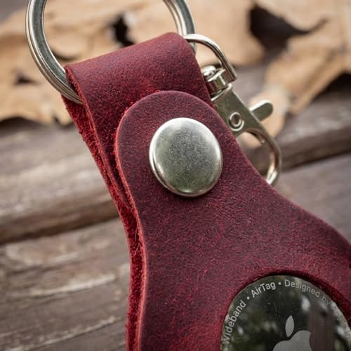 Toprank Leather Keychain Holder Compatible with Apple AirTag (Red)