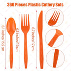 360 Pieces Fall Thanksgiving Plastic Cutlery Set (Orange)