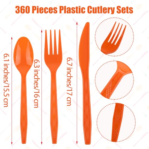 360 Pieces Fall Thanksgiving Plastic Cutlery Set (Orange)