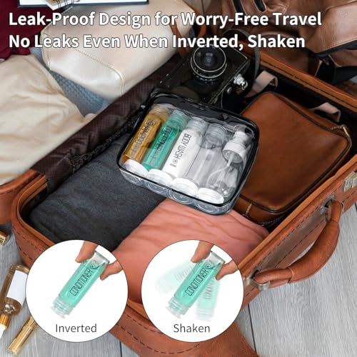 10PCS 100ml TSA Approved Clear Travel Bottles for Toiletries (B-3.4oz-Clear-3label1blank / Clear)