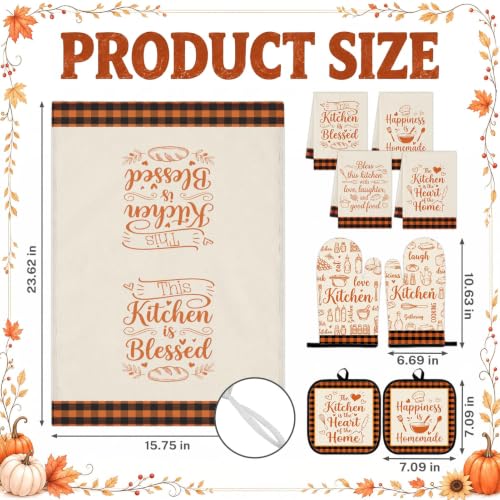 Fall Kitchen Decor Set (Cream Orange Plaid)
