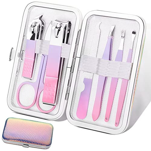 Manicure Set Women Nail Clippers Professional Manicure Pedicure Kit Stainless Steel Nail Cutter Grooming Kit Personal Care Tool with Travel Case Gifts for Women Her Valentine's Day Mother's Day (Gradual Purple)