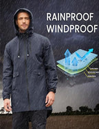 Men's Rain Jacket Waterproof Cycling Packable Raincoat with Hood Lightweight Windbreaker (Charcoal Grey / 3X-Large)