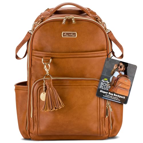 Boss Plus Large Diaper Bag Backpack with 19 Pockets (Cognac)