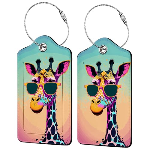 Funny Gunglasses Giraffe Luggage Tag Personalized Luggage Tags for Suitcases (Funny Gunglasses Giraffe)