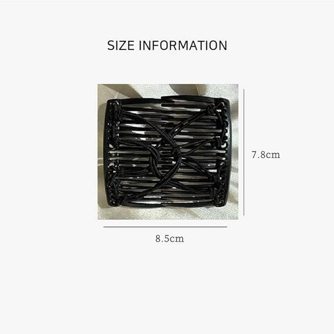 2Pcs Stretchy Comfy Hair Comb Clips, Double Slide Hairpins, Double Comb for Curly Wavy Hair - No Slip, Ouchless,Adjustable & Simple Long Lasting Updo's Black Elastic No Crease, Styling Accessories