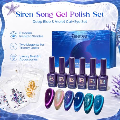 Beetles Blue Halloween Cat Eye Gel Nail Polish Set (A - Blue Purple Green | Siren Song)