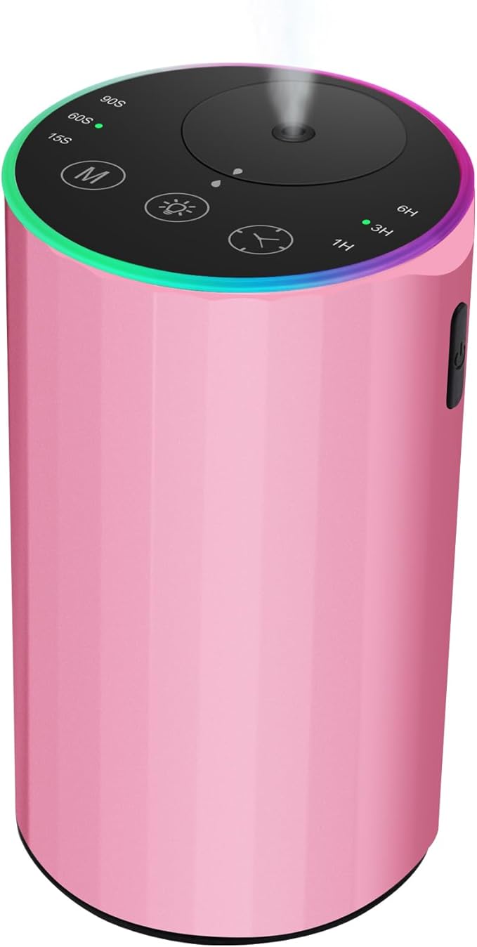 Waterless Essential Oil Diffuser, Battery Powered Mini Scent Air Machine, Aromatherapy Mist Diffuser for Home Room Car Office (Pink)