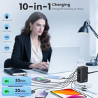 345W USB C Charger 10 in 1 Retractable Wall Charger with 2 Cables (Black / 345W)
