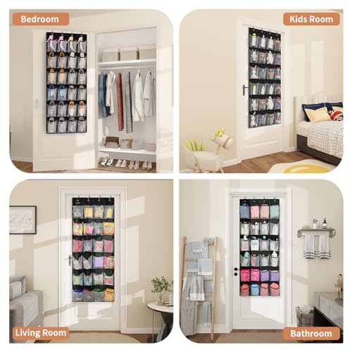 2 Pack Large Over The Door Shoe Organizer (2 Pack 24-Pockets Black)