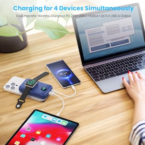 Magnetic Portable Charger with Apple (Blue)