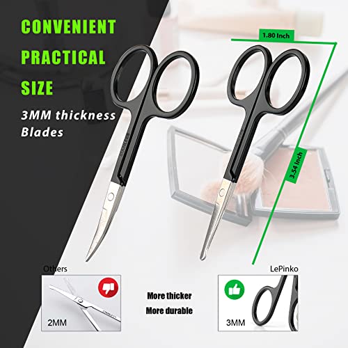 Facial Hair Small Grooming Scissors For Men Women (2PCS - Without Cover / Black)