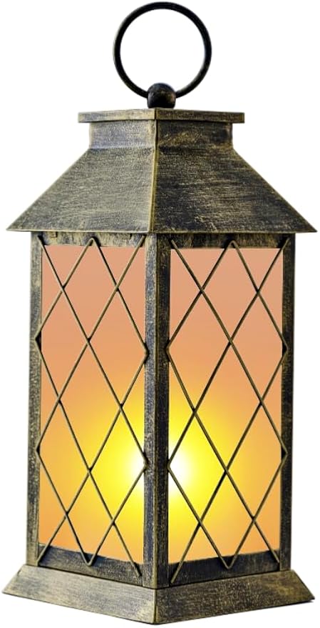 18" Solar Lantern with Flickering Flame Light, Large Outdoor Waterproof Solar by anyperfect