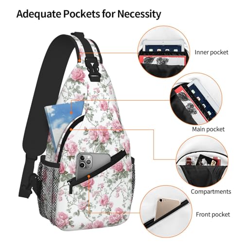 Sling Bag Vintage Floral Hiking Daypack Crossbody Shoulder Backpack Travel Chest Pack for Men Women (B0170)