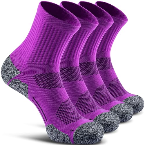 Unisex Cushioned Compression Sport Quarter Socks (Large / 4-pairs Purple)