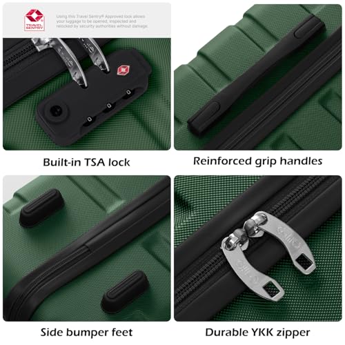 Luggage Set 3 Piece Lightweight Durable Hardshell (Dark Green)