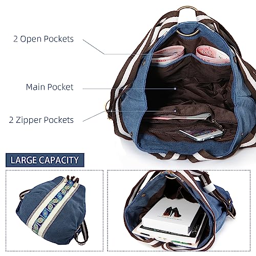 Women Canvas Backpack Daypack Casual Shoulder Bag (Dark Blue 2)