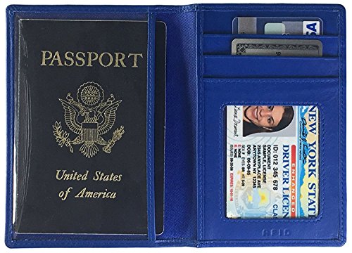 Personalized Monogrammed Cobalt Blue Leather RFID Passport Wallet (Cobalt Blue / Minimalist)