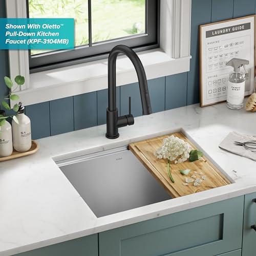 Kore 23 Inch Undermount Workstation Single Bowl 16 Gauge Deep Laundry Utility Stainless Steel Kitchen Sink with Accessories (Stainless Steel / 23 inch / Laundry Sink)