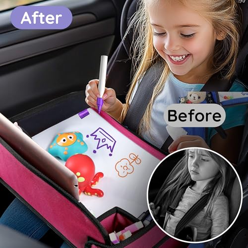 Toddler Car Seat Travel Tray FOR Road Trip Activities (2Black+1Pink)