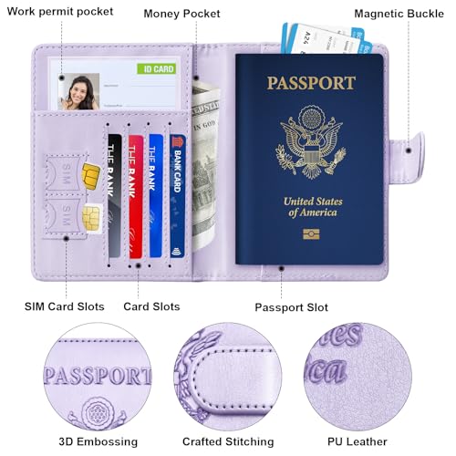 Passport Holder for Travel Essentials (B-Black + Light Purple / Upgraded)