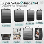 9 11 Set Compression Packing Cubes for Travel Essentials (Black / 9 set)