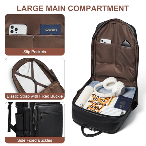 Vegan Leather Laptop Backpack for Women Fits 16 Inch Laptop (Two-toned Black)