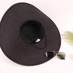 Women Twine Wide Brim Straw Hats Big Floppy Summer Hat Foldable Roll up Cap Beach Sun Hat UPF 50+ (Black)