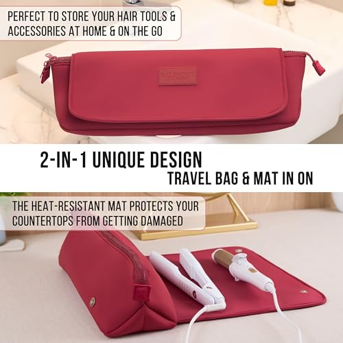 Hair Tools Travel Bag and Heat Resistant Mat 17" (Burgundy)