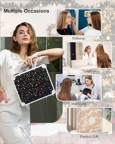Makeup Bag with LED Mirror (Black Star / Small)