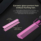 Electric Hot Comb Hair Straightener Heat Pressing Comb Curling Flat Iron Curler Hair Straightener Brush for Natural Black (Violet)
