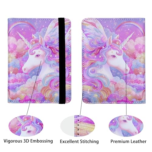 Passport Holder for Women and Men PU Leather Passport Cover for Travel (White Horse / One Size)