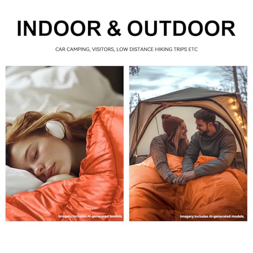 Sleeping Bags for Adults Kids 4 Season Camping Sleeping Bag Gear (Orange)