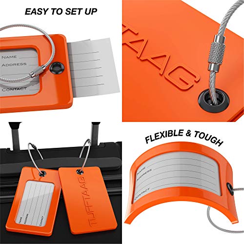 Luggage Tags Business Card Holder by TUFFTAAG (Orange 2pk / 2 Pack)