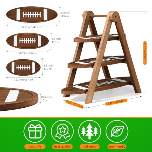 3 Tier Football Serving Tray with 15" Collapsible Ladder Stand (Football)