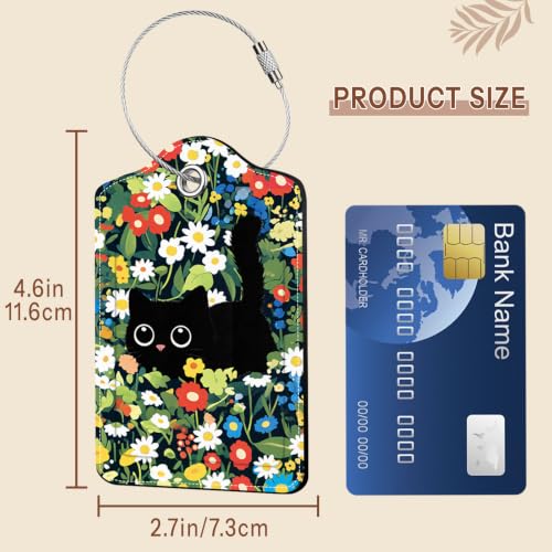 2Pcs Cat Luggage Tags for Suitcase (Funny-cat Floral)