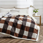 Sherpa Blanket Twin Plaid Thick Bed Blanket (Brown-check / 60"*80")
