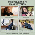 Twist Memory Foam Travel Pillow for Airplanes (Onyx / Adjust (26" w/ cord))