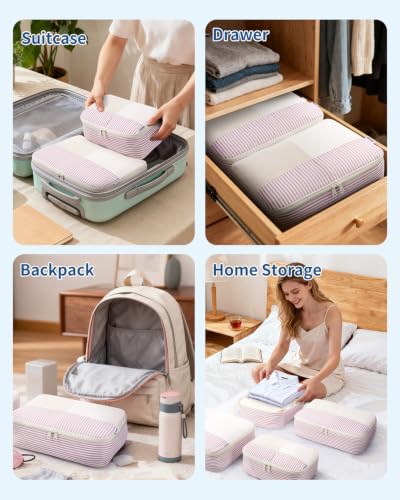 Packing Cubes for Travel (Dusty Pink Stripe / 7 Set)