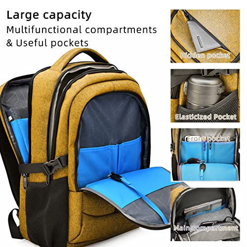 17 Inch Laptop Backpack for Travel Water Resistant College Backpack for Women Laptop Bag with USB Charging Port Work Backpack (Yellow / 17 Inch)
